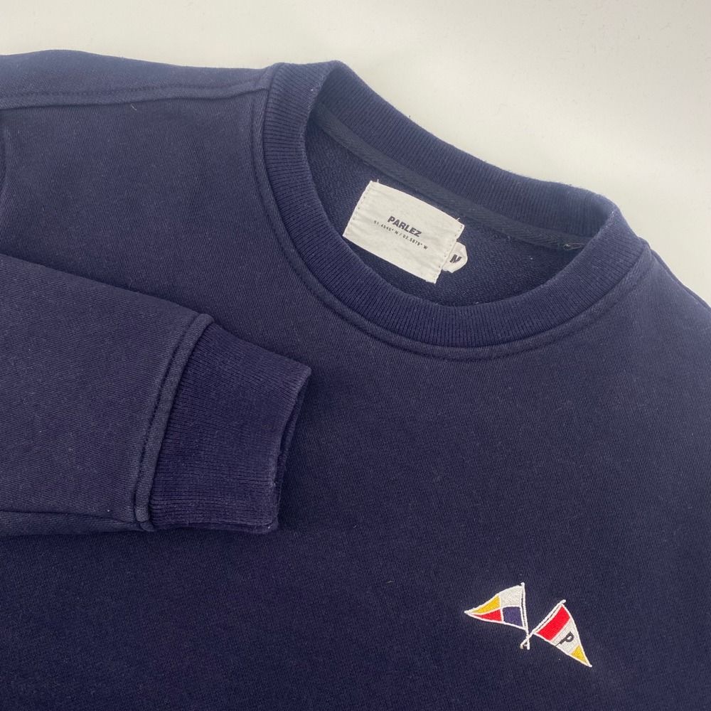 Parlez Sweatshirt Mens‎ Medium Navy Blue Sailing Graphic Embroidered Crewneck
